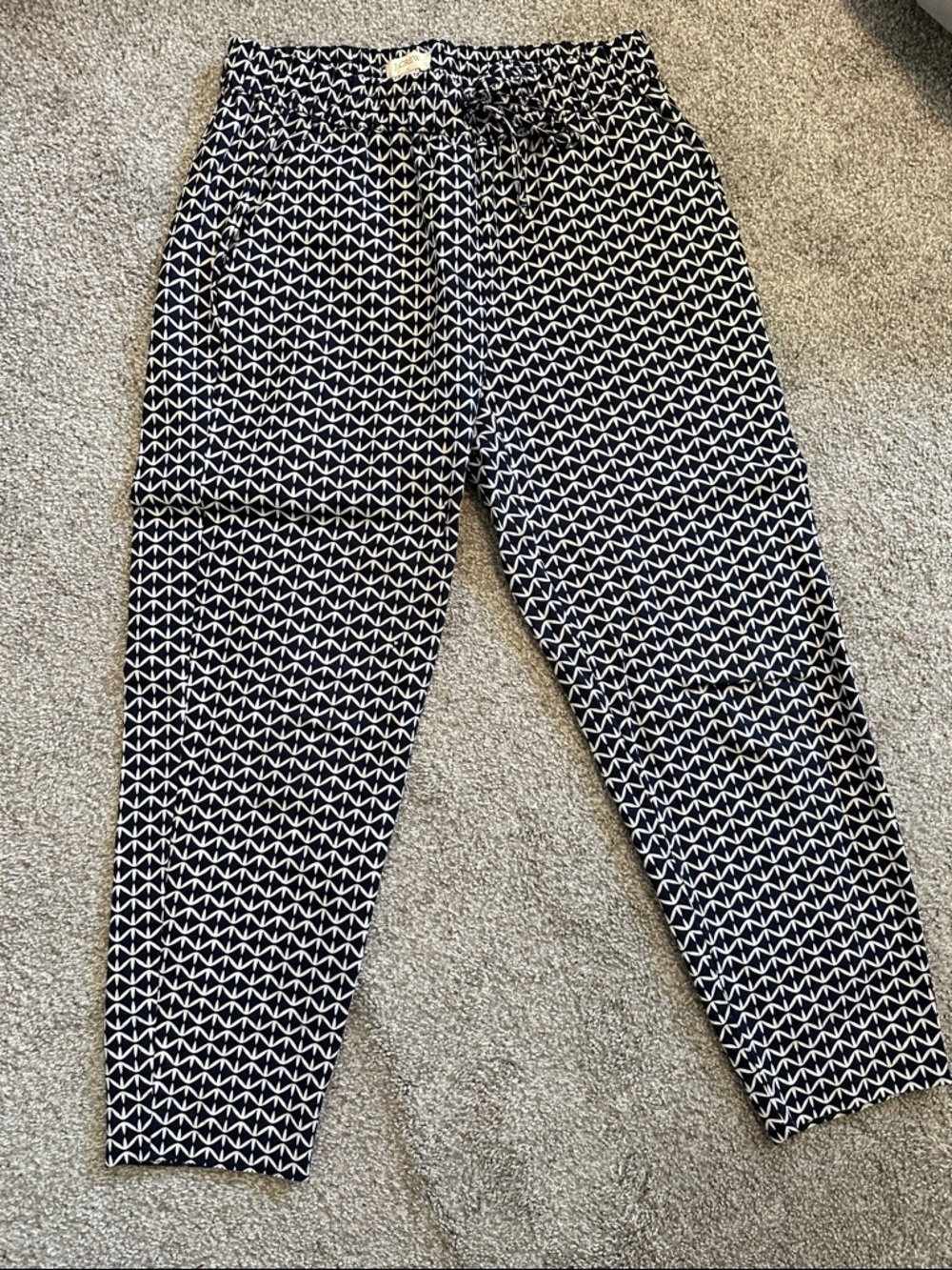 J. Crew Navy & White Geometric Drawstring Trousers